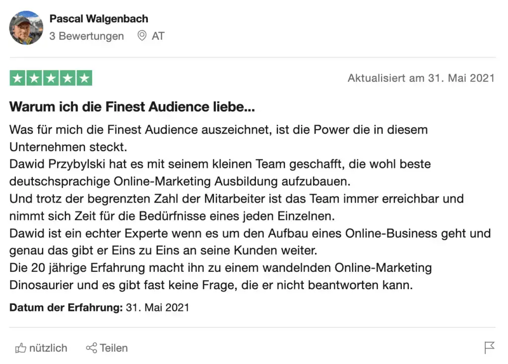 Finest Audience by Dawid Przybylski Finest Audience - Mehr Gewinn durch ansprechende Online-Werbung auf Facebook, Instagram, YouTube und Google!