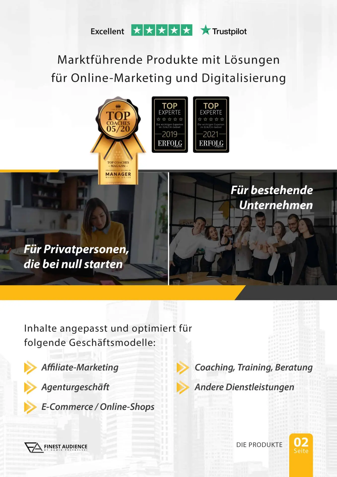 Finest Audience by Dawid Przybylski Finest Audience - Mehr Gewinn durch ansprechende Online-Werbung auf Facebook, Instagram, YouTube und Google!